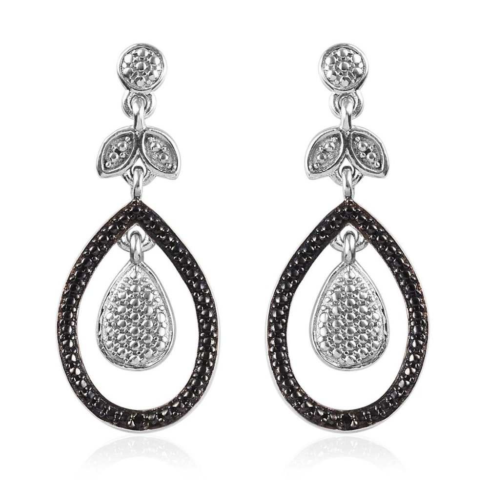 Black Diamond Accent Inner Drop Earrings